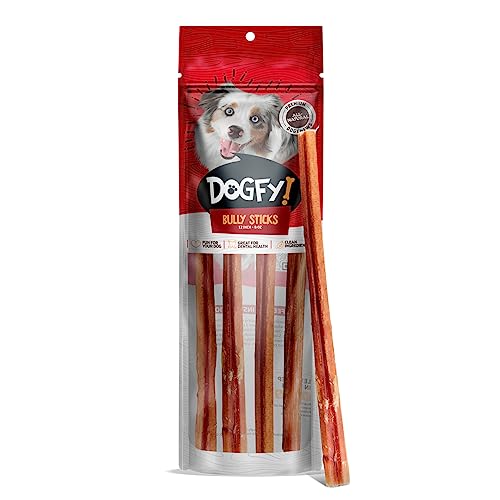 Dogfy Pet Odor-Free Bully Sticks for Dogs (12-Inch, 8 Ounces), 100% Natural Beef Pizzle Long-Lasting Chews, Grass-Fed, Fully Digestible Long Lasting Best Dental Treats for Small & Medium Dogs