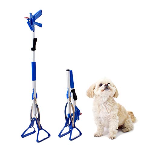 Doggie Walk Bags Dog Pooper Scooper for Large Dogs, Heavy Duty, Made in USA, Lightweight Metal Material, Folds in Half, Self Standing, Adjustable Strap, Blue Scented Tie Handle Dog Poop Bags Included