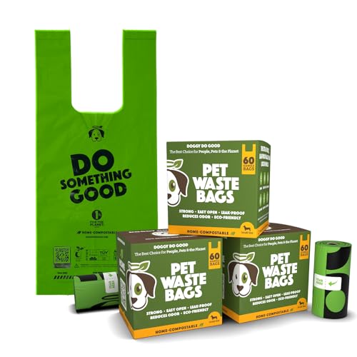 Doggy Do Good Small Dog Poop Bags Rolls with Bulk 180 Count Dog Waste Bags with Handles, Heavy Duty, Green Pet Bag Set, Unscented Thick and Leak Proof, Easy Open