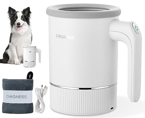 DOGNESS Automatic Dog Paw Cleaner, Electric Paw Washer for Dogs Portable Paw Cleaner Cup, Dog Foot Cleaning Machine USB Rechargeable, Designed for Medium to Large Dogs (White)