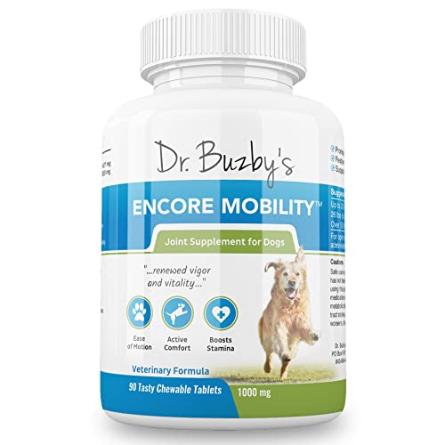 Dr. Buzby’s Encore Mobility Hip & Joint Supplement for Senior Dogs, 90 Chewable Tablets, Natural New Zealand Deer Velvet and Green Lipped Mussel, Pet Pain Relief