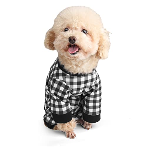 Due Felice Dog Surgery Recovery Suit Long Sleeve Pet Surgical Onesie After Surgery Wear for Female Male Dog Cone E-Collar Alternative Doggy Shirt Black Plaid/S