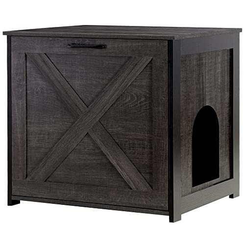 DWANTON Cat Litter Box Furniture Hidden, Cat Litter Box Enclosure, Reversible Entrance Can Be on Left or Right Side, Indoor Cat Box Cabinet, Wooden Cat Washroom, End Table, Nightstand, Dark Gray