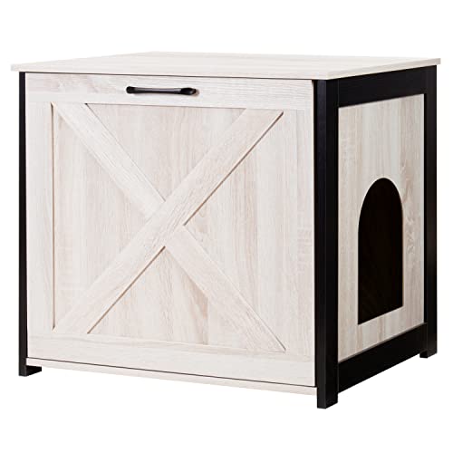 DWANTON Cat Litter Box Furniture Hidden, Cat Litter Box Enclosure, Reversible Entrance Can Be on Left or Right Side, Indoor Cat Box Cabinet, Wooden Cat Washroom, End Table, Nightstand, Beige