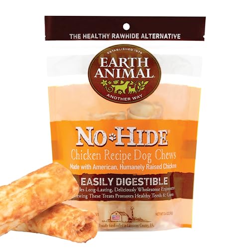 EARTH ANIMAL No Hide Small Chicken Flavored Natural Rawhide Free Dog Chews Long Lasting Dog Chews | Dog Treats for Small Dogs | Great Dog Chews for Aggressive Chewers (1 Pack)