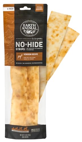 EARTH ANIMAL No-Hide Strips Venison Recipe Natural Rawhide Alternative Dog Chew Treat, 4 Pack