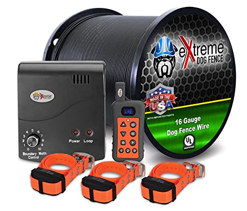 Electric Dog Fence + Remote Trainer - 3 Dog / 1000' of 16 Gauge Underground Dog Fence Wire (Up to 1 Acre) - Dual Solution to Contain and Train Your Dog(s) with a Single Collar