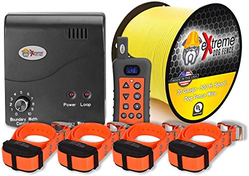 Electric Dog Fence + Remote Trainer - 4 Dog / 1000' of 20 Gauge Underground Dog Fence Wire (Up to 1 Acre) - Dual Solution to Contain and Train Your Dog(s) with a Single Collar