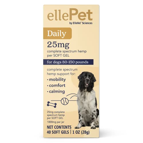 ELLEPET Daily Hemp Soft Gels Large Dog 25mg for Mobility, Comfort and Calming Support for Dogs 80-150lb - Effective for Joint Function, Neuro Support, and Senior Pet Wellness