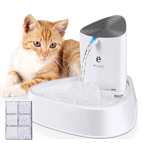 ELS PET Cat Water Fountain with LED, 50oz/1.5L Automatic Pet Water Fountain for Multiple Pets, Ultra Quiet/Adjustable Water Flow/Tertiary Filtration, Waterfall Drinking Dispenser for Cats & Dogs