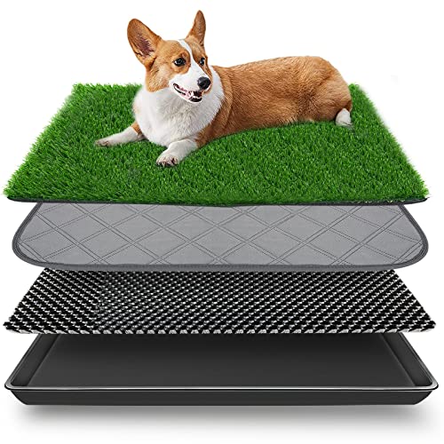 Embellbatt Dog Grass Pad with Tray, Dog Potty Grass for Puppy Training, Artificial Fake Grass for Dogs to Pee on Indoor Outdoor