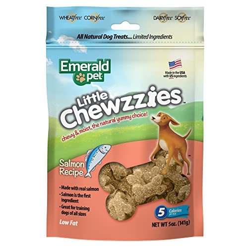 Emerald Pet Little Chewzzies Wheat Free Training Dog Treats — Healthy and Tasty Natural Dog Chews with Real Meat or Peanut Butter — Limited Ingredient Dog Treats Made in The USA — Salmon, 5 oz