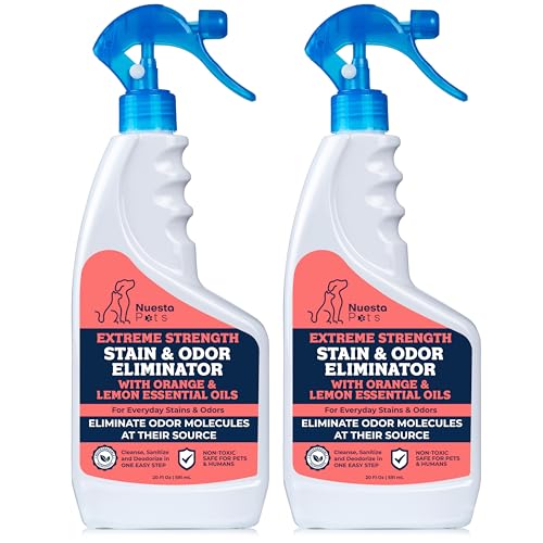 Extreme Strength Pet Stain & Odor Eliminator for Busy Pet Parents | Neutralize Tough Stains & Odors | Orange and Lemon for Deep Clean | Perfect for Cats & Dogs | 2-pk. 20-oz bottles - Nuesta Pets