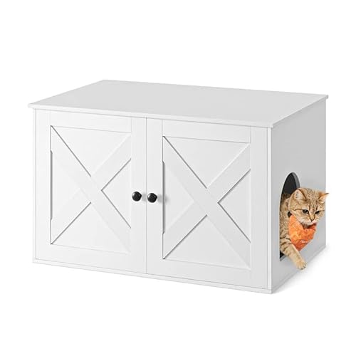 Feandrea Cat Litter Box Enclosure, Litter Box Furniture Hidden with Removable Divider, Indoor Cat House, End Table, 31.5 x 20.9 x 19.7 Inches, White UPCL002W01