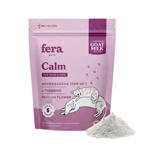 Fera Pets - Calm - Goats Milk for Dogs - Goat Milk for Cats - Dog Meal Topper - Supports Relaxation - Dog Anxiety Relief - Dog Food Toppers with Ashwagandha & L-Theanine & GABA - Powder - 60 Servings