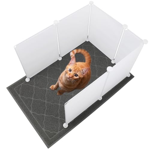 FHTONGE Cat Litter Box Enclosure Splash Guard with Cat Litter Mat Easy Clean, Extra Large Cat Litter Box Pee Shields for Open Top Litter Pan, Cat Litter Box Privacy Screen for Low Sided Litter Box