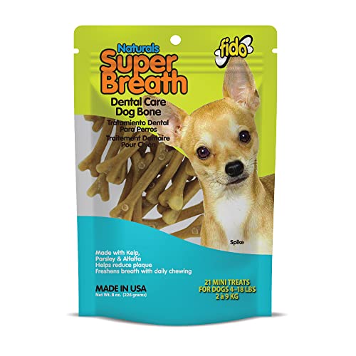 Fido Super Breath Dental Care Bones for Dogs - 21 Count Mini Dog Dental Treats for Small Dogs (Made in USA) - Tasty Dog Dental Chews Help Reduce Plaque, Tartar Buildup, and Freshens Breath