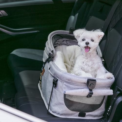 FikaGO Sway, Dog Car Seat, Car Seat & Carrier for Small & Medium Sized Dogs, Small Dog Car Seat Booster, Pet Booster Seat, Doggy Carseat, Cat Carrier, Puppy Car Seat, Car Dog Bed - Gray Husky