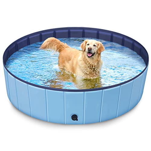 Foldable Dog Pool, Hard Plastic Swimming Pool for Dog, Portable Kiddie Pool Non-Slip, Collapsible Dog Bathing Tub for Large Dogs & Kids (63" × 12")