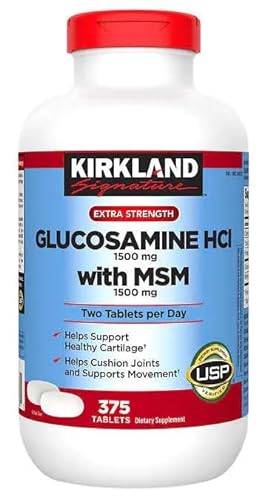 FrenchGlory Kirkland Signature Glucosamine HCI Extra Strength with MSM, 1-Pack of 375 Tablets