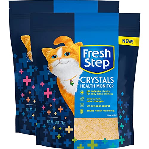 Fresh Step Crystals Health Monitoring Cat Litter, Unscented, Lightweight Crystals Litter Checks Urine pH Levels to Monitor Cat Health, Helps Control Odors, 2-Pack, 7 Lbs, 14 Lbs Total