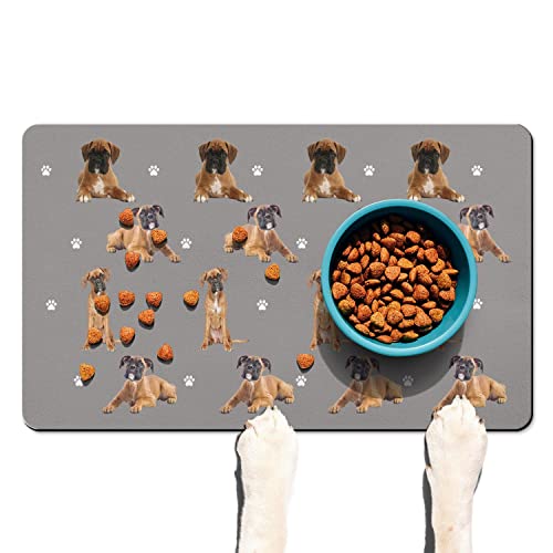 Funny Boxer Bowl Mat,Non Slip Dog Placemats Feeding Floor Mat for Food and Water