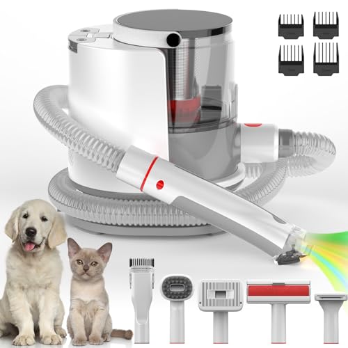 FZOLZO Dog Grooming Kit & Vacuum Suction 99% Pet Hair, 1.5L Dust Cup Dog Hair Vacuum, Dog Grooming Clippers with 6 Pet Grooming Tools, Brush for Shedding Dogs Cats and Other Animals