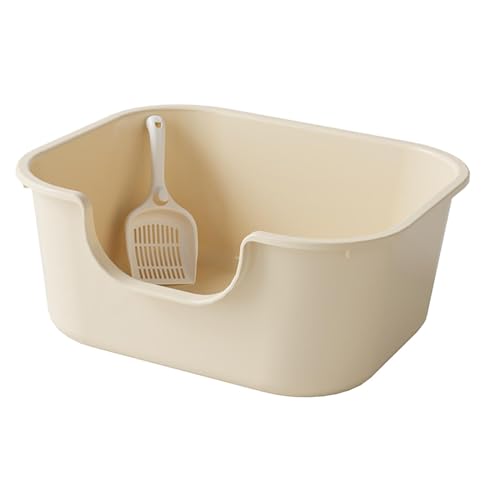 Generic Open Top Pet Litter Tray Cat Litter Box with High Sides Cat Products Portable Bedpan Semi Closed Cat Litter Basin Oversized, Coffee Color