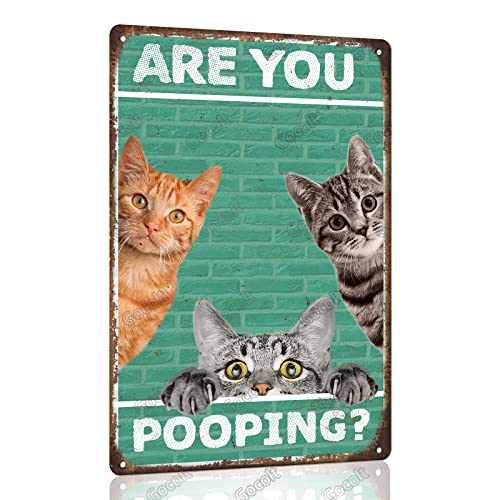 Gocolt Funny Bathroom Wall Decoration Signs-Are You Pooping- Cat'S Metal Sign-Cats Lover Gift Original Vintage Design Tin Metal Wall Art Print Poster - Thick Tinplate Wall Decoration 8x12inch（Green）