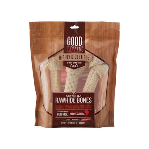 Good Lovin' Highly Digestible Rawhide Bones for Dogs, 17.2 oz., Count of 3