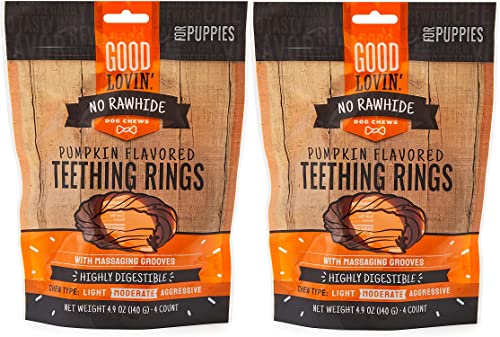 Good Lovin' No Rawhide Highly Digestible Puppy Teething Rings (Pumpkin, 2 4.9oz), 4 Count (Pack of 2)