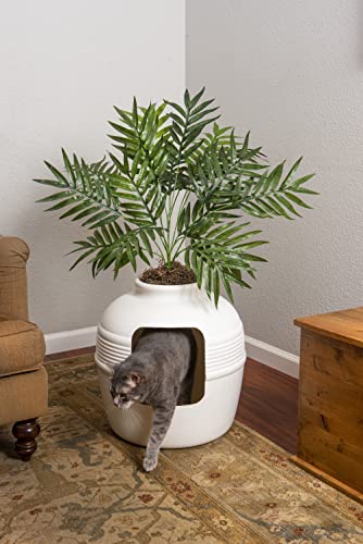 Good Pet Stuff, The Original Hidden Litter Box, Artificial Plants & Enclosed Cat Planter Litter Box, Vented & Odor Filter, Easy to Clean, White Birch
