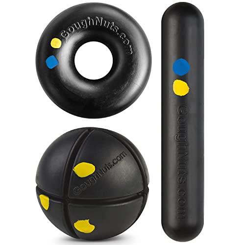Goughnuts Durable Chew Toys - Guaranteed for Life - Durable Rubber Chew Stick, Chew Ring, and Dog Ball for Aggressive Chewers Like Pitbulls, Labs, and German Shepherds