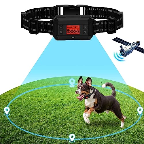GPS Wireless Dog Fence - Electric Dog Fence with GPS, 2023 Waterproof Pet Containment System Range 99~2997FT, Tone/Vibration/Shock, Rechargeable Harmless & Adjustable Strength Suitable for All Dogs