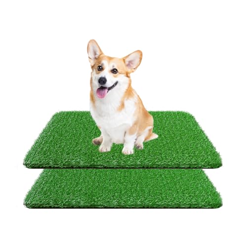 Grass Pad for Dogs Indoor Outdoor, Soft and Realistic Artificial Dog Grass Pee Pad for Puppy Potty Training, 2 Pack Fake Grass Turf with Drainage Hole and Easy to Clean-14'' x 18''