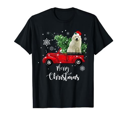 Great Pyrenees Ride Red Truck Christmas Pajama T-Shirt