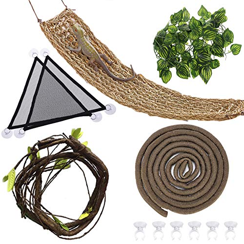 Hamiledyi Bearded Dragon Tank Accessories Lizard Large Hammock Jungle Climber Vines Flexible Leaves Bendable Vine Artificial Branch Habitat Reptile Decor for Chameleon, Lizards,Gecko,Snakes