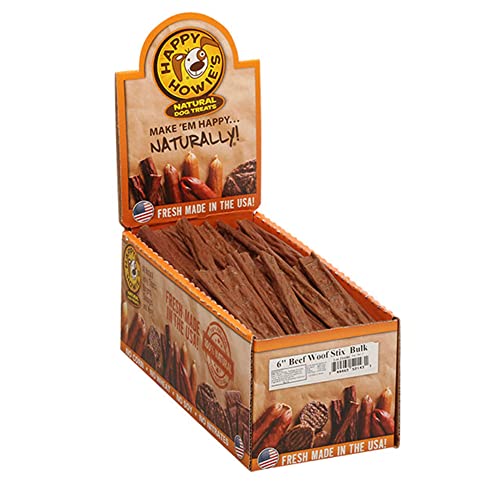 Happy Howie's Natural Dog Treats - Healthy Dog Treats & Training Tool, Made with Real Beef & Natural Ingredients, Chewy & Soft Dog Treats, Hormone Free - Beef Woof Stix (6 Inch Stix, 80 Count)