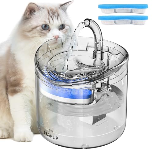 HAPUP Cat Water Fountain Animal Water Dispenser 61OZ/1.8L Automatic Pet Drinking Fountain Clear Upgrade with 2 Filter Replacement 1 Adjustable Silent 1 Water Pump for Cats Kitty Indoor