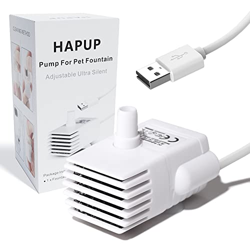 HAPUP Cat Water Fountain Pump Silent DC5V Original Pet Drinking Fountain Replacement Pump (170L/H) with 6.5ft USB Power Cord for 61OZ/1.8L HAPUP Dog Water Fountain Fish Tank Hydroponics (No Adapter)