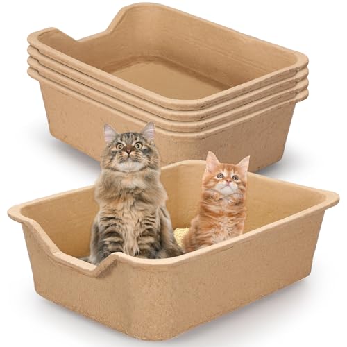 Harloon 5 Pack Extra Large Disposable Cat Litter Box 22.4 x 17.9 x 6.9'' Paper Fat Cat Litter Tray Pet Litter Pan Disposable for Cats Rabbits Sturdy Portable Litter Liners Box Indoor Outdoor Travel