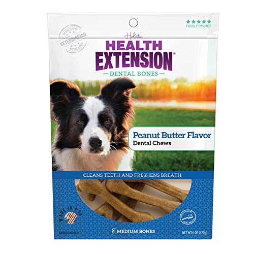 Health Extension Dog Chew Bone Treats, Puppy Training Treat, Medium Sticks for Dental Teeth Cleaning & Breath Freshener, Peanut Butter Flavor (Pack of 8)