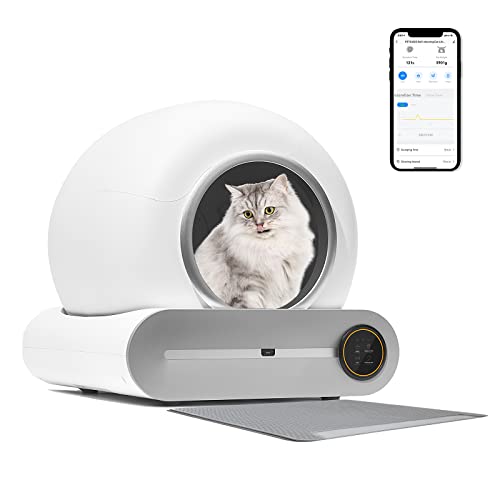 HEXANT Automatic Cat Litter Box, 65+15L Extra Large No Scooping Self-Clean Cat Litter Box Robot with Sensors Safety Protection/Deodorisation/APP Control/Large Capcity for Multiple Cats, from 2 to 17LB