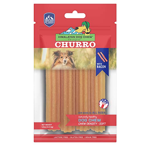 Himalayan Dog Chew Churro Yak Cheese Dog Chews, 100% Natural, Long Lasting, Gluten Free, Healthy & Safe Dog Treats, Lactose & Grain Free, Protein Rich, For All Breeds, Soft, Real Bacon Flavor, 4 oz