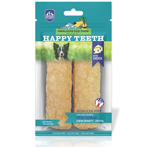 Himalayan Dog Chew Happy Teeth Yak Cheese Dog Chews Dental Chews, 100% Natural, Long Lasting, Gluten Free, Healthy & Safe Dog Treats for Oral Health, Lactose & Grain Free, Protein Rich, 2 Chews