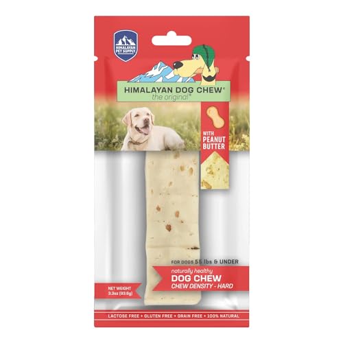 Himalayan Dog Chew Original Yak Cheese Dog Chews, 100% Natural, Long Lasting, Gluten Free, Healthy & Safe Dog Treats, Lactose & Grain Free, Protein Rich, Peanut Bits, Large, Dogs 55 lbs and Smaller