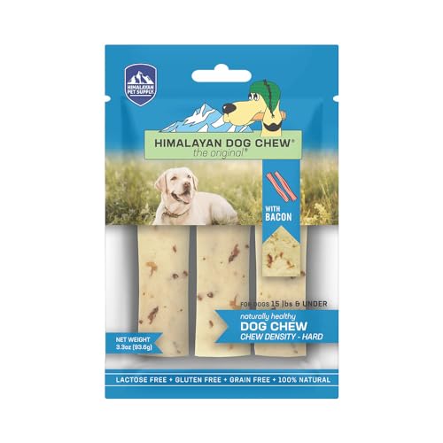 Himalayan Dog Chew Yak Cheese Dog Chews, 100% Natural, Long Lasting, Gluten Free, Healthy & Safe Dog Treats, Lactose & Grain Free, Protein Rich, Small Dogs 15 Lbs & Smaller, Real Bacon Bits, 3.3 oz