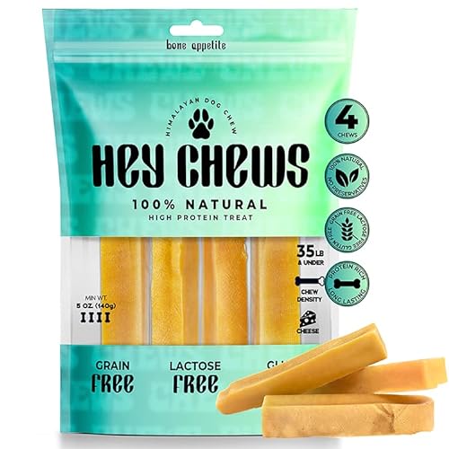 Himalayan Yak Cheese Dog Chews - Small Yak Chew Sticks, All Natural Chewy Dog Treats - Long Lasting, Easily Digestible and Rawhide Free – Yak Milk Bones for Dogs by HeyChews (4pk)