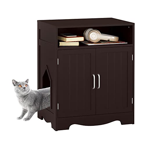 HOME BI Cat Litter Box Enclosure, Cat Litter Box Furniture Hidden, Cat Washroom Storage Bench, Pet Crate Furniture, Modern Wooden Cat Litter Cabinet, Cat Home, Kitty Hideaway (Espresso, 029)