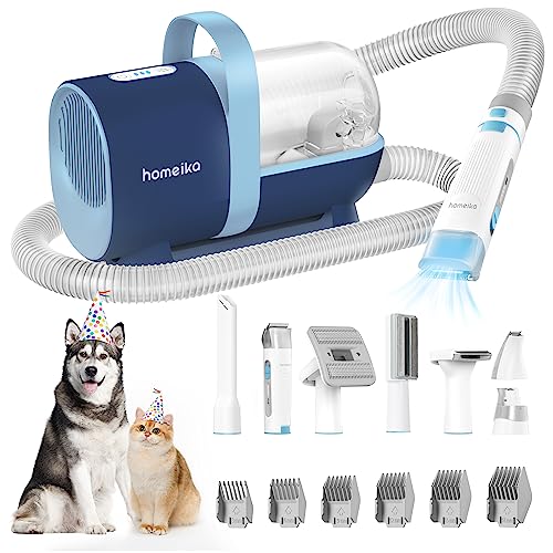 Homeika Pet Grooming Kit & Dog Hair Vacuum 99% Pet Hair Suction, 1.5L Pet Vacuum Groomer with 8 Pet Grooming Tools, 6 Nozzles, Quiet Dog Brush Vacuum with Nail Grinder/Paw Trimmer for Dogs Cats, Blue